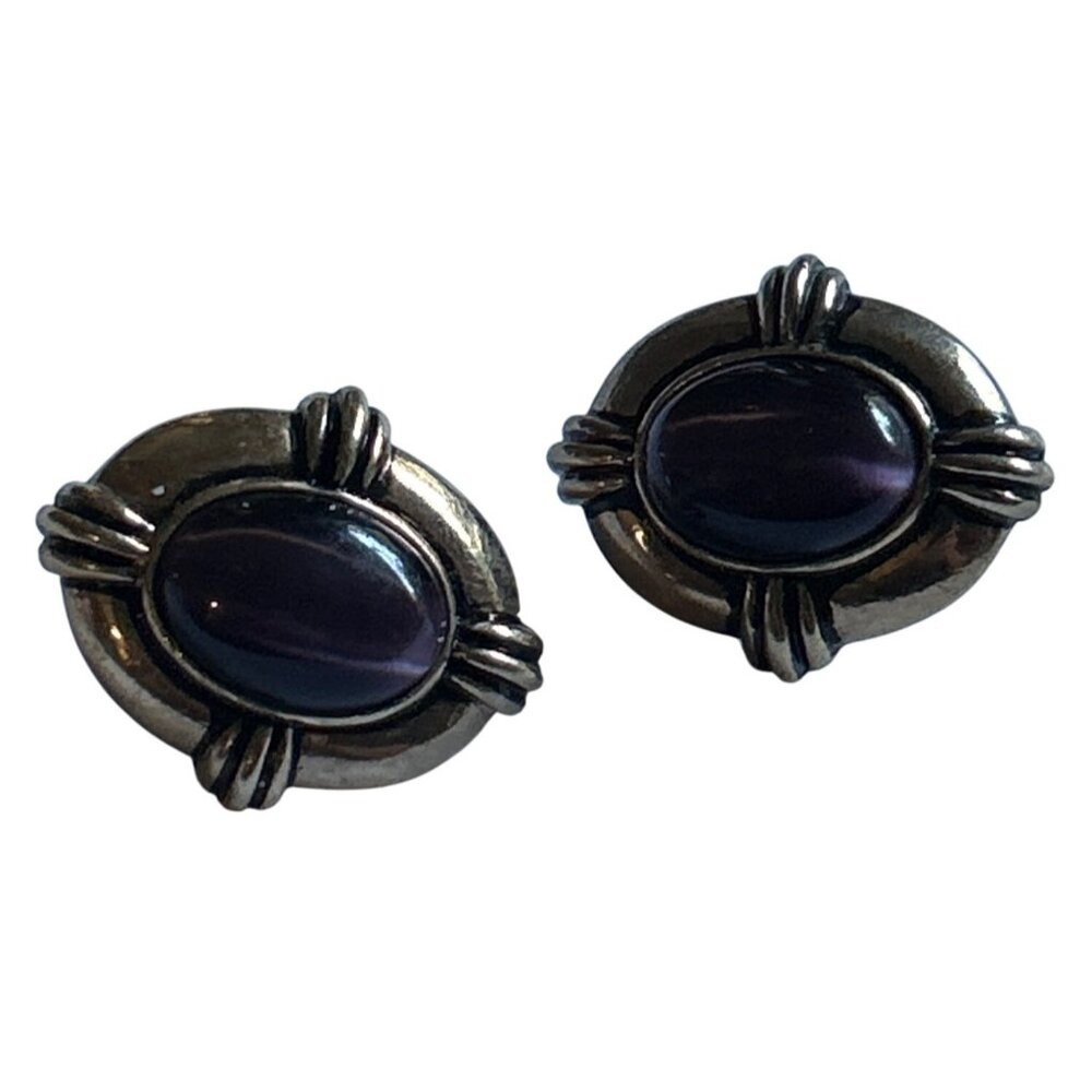 Vintage Avon Gold-Tone Post Earrings With Purple Cabochon Accents